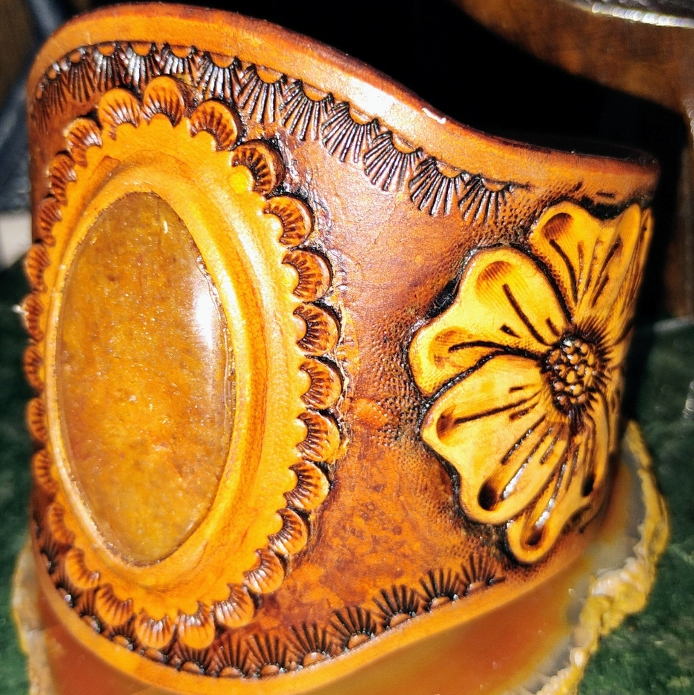 Custom Leather Cuff with Citrine Centerpiece